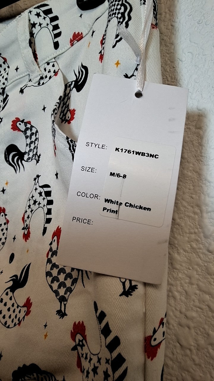 Unique Vintage White Chicken Print Ensemble M6/8