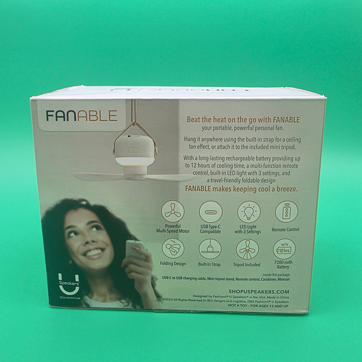 Uspeaker Fanable Rechargeable Personal Fan with light