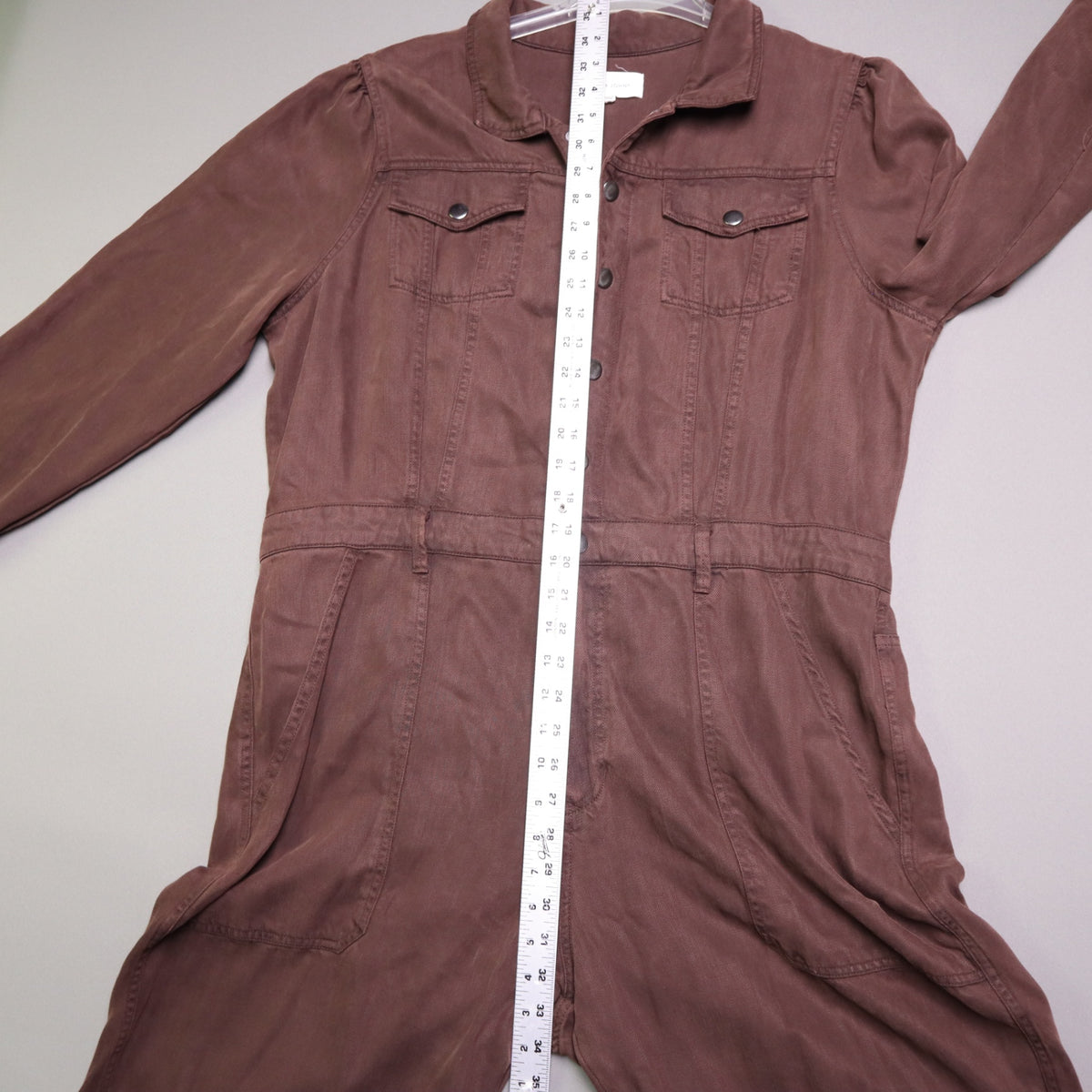 Dear John mauve/sepia Tencel Utility Jumpsuit Cargo Boiler Snap Front Women's XL