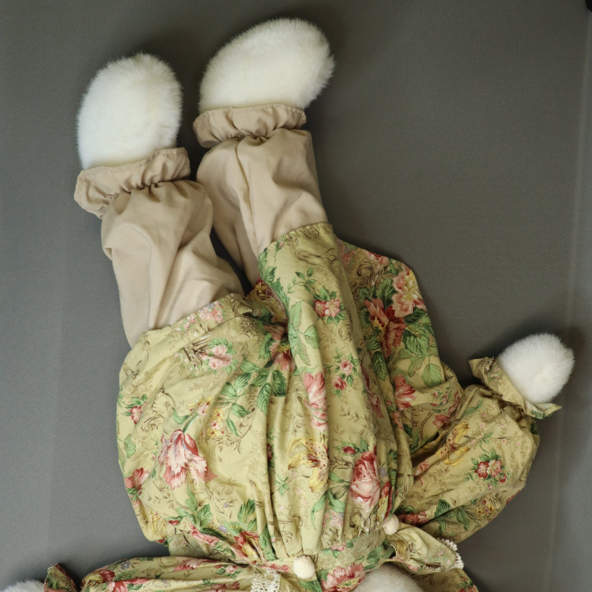 Vintage JCPenney Plush Bunny Rabbit Floral Dress Bonnet Bloomers Golden Bear Co