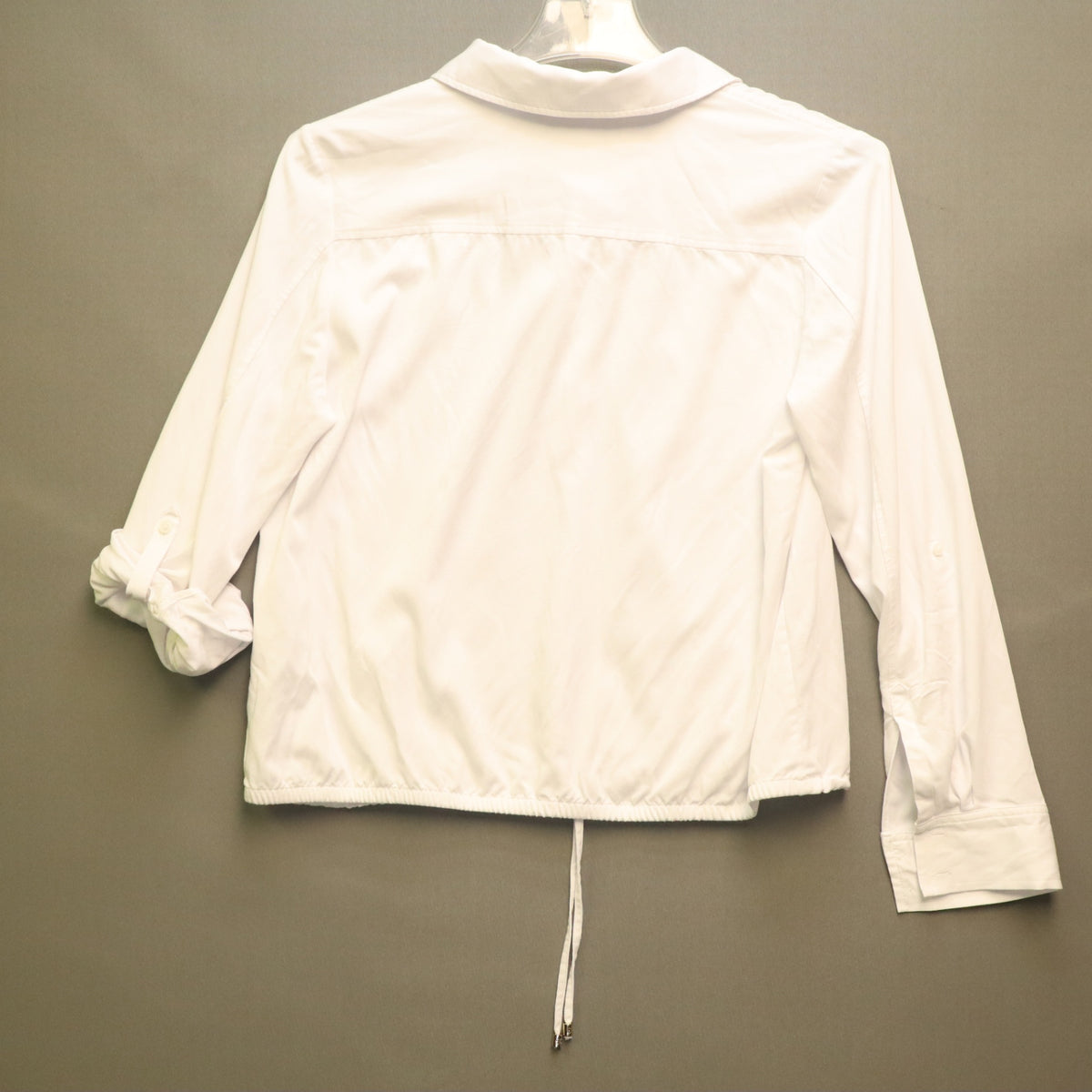 Tommy Hilfiger White Drawstring Hem Polo Shirt Womens Large Long Roll Tab Sleeve