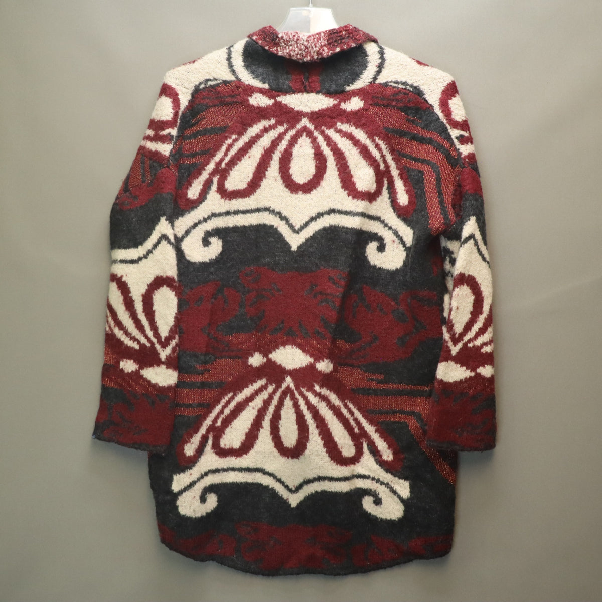 Free People Oversized Open Front Cardigan Sweater Medium Burgundy Metallic Knit