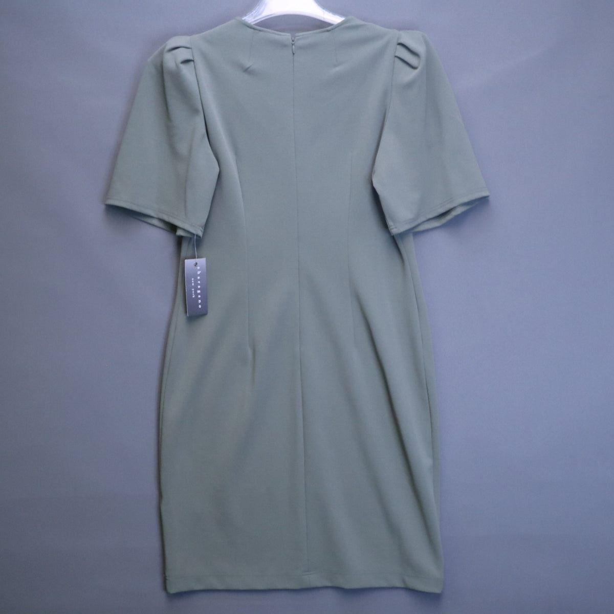 NWT Sharagano Sage Green Puff Sleeve Sheath Dress Womens Size 8 Workwear Modest