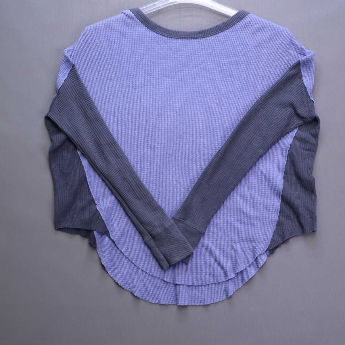 Free People We The Free Thermal Top XS Blue Gray Colorblock Raw Hem Slouchy