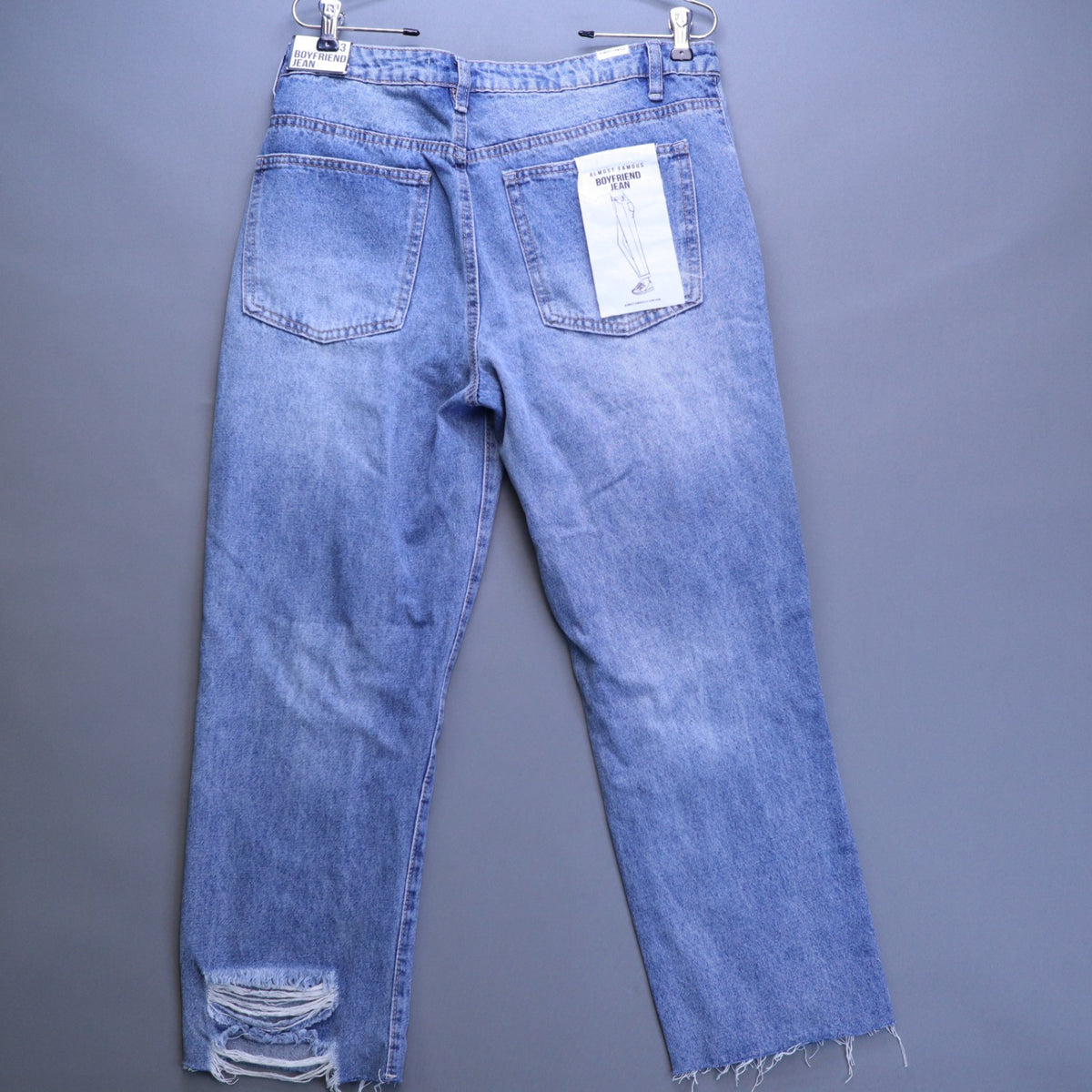 NWT Almost Famous Boyfriend Jeans Size 13 Distressed Raw Hem High Rise Denim