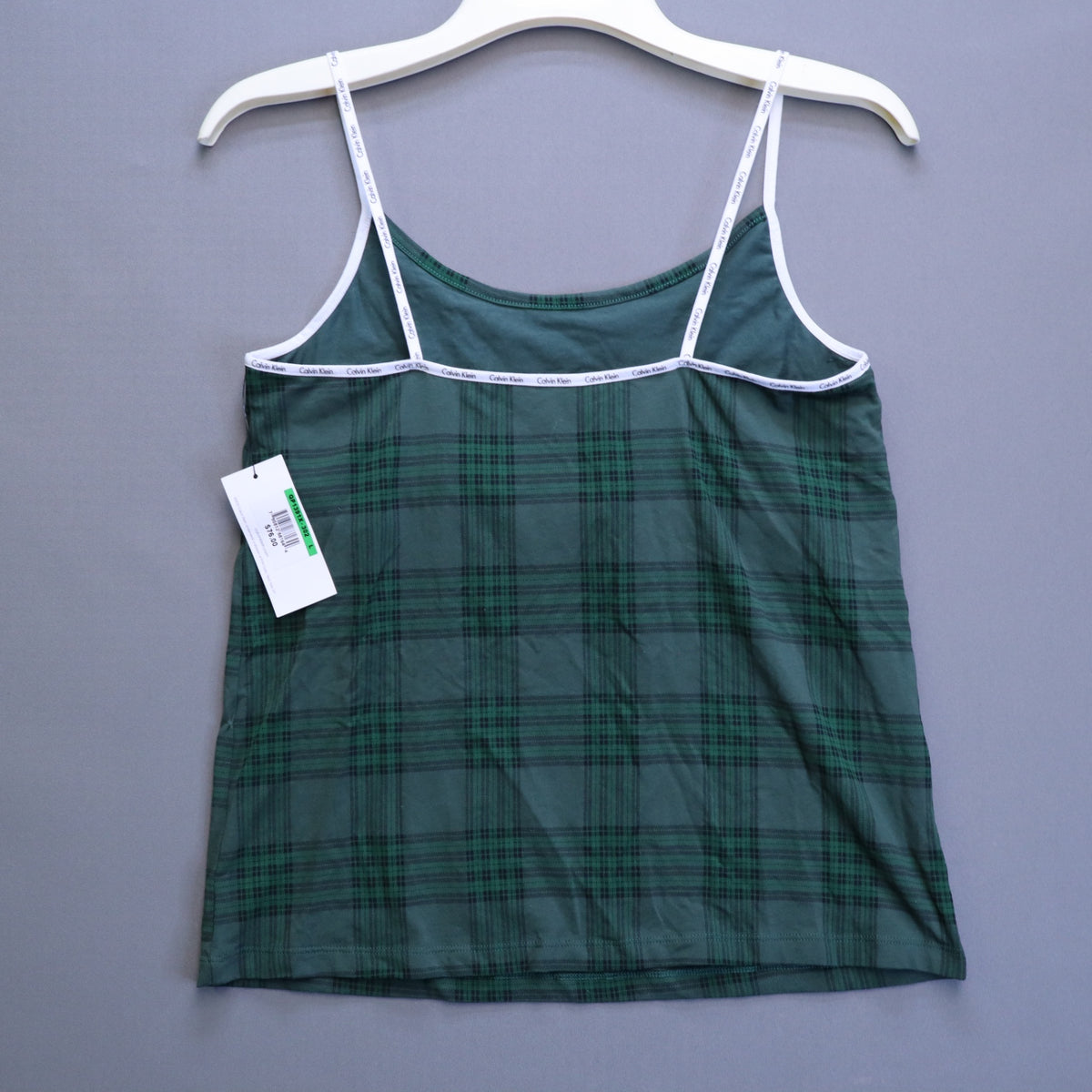 NWT Calvin Klein Sleepwear Camisole Top Large Green Plaid Logo Straps Cami Tank