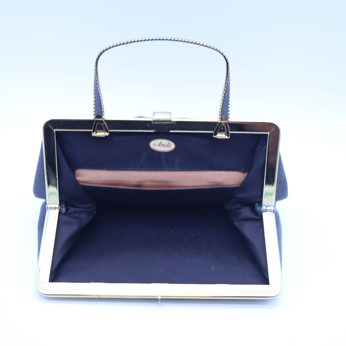 Vintage Ande Blue Suede Evening Bag Kisslock Clutch Retractable Top Handle Purse
