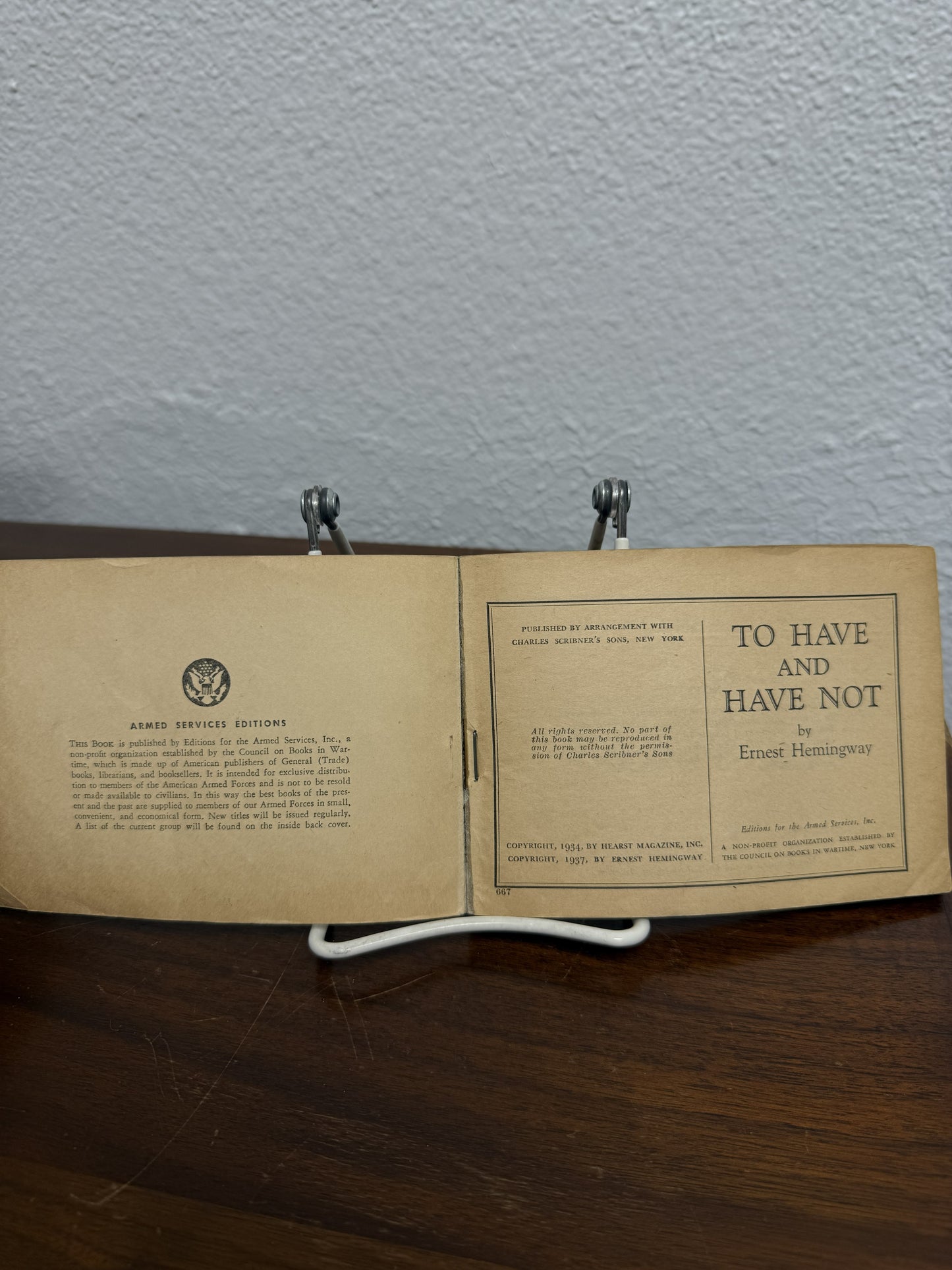 Ernest Hemingway "To Have and Have Not" Armed Service Edition
