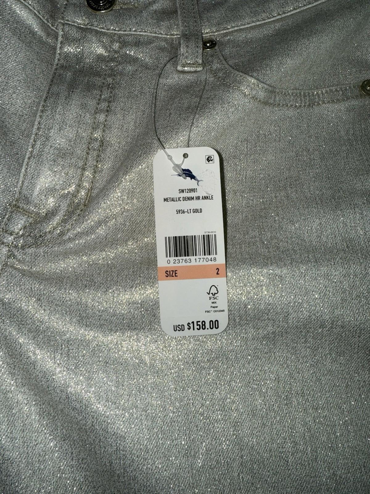 Tommy Bahama Metallic Gold Ankle Jeans Size 2