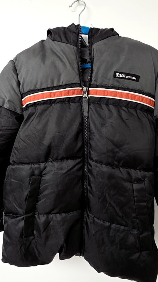 Xtreme Outfitters Puffer Jacket 8 Black and Gray with Orange and White stripe detail
