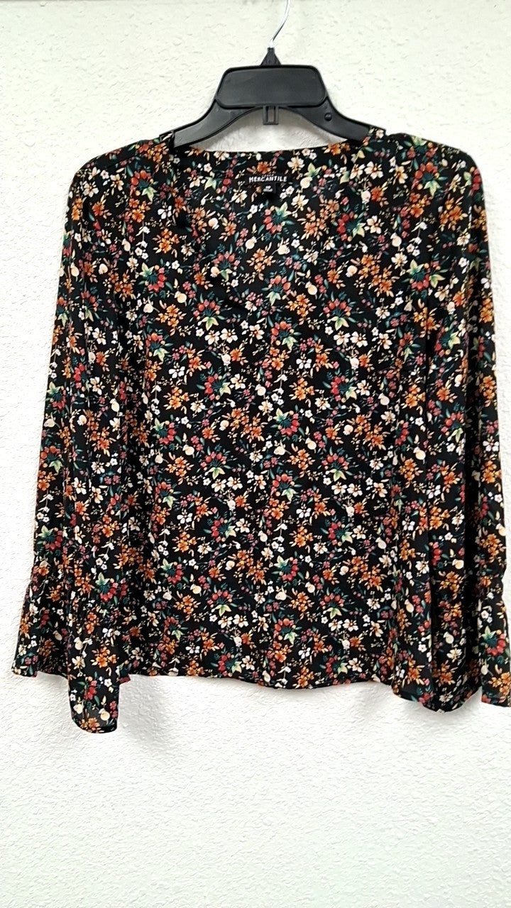 Mercantile Shirt 10 Black with multicolored floral pattern