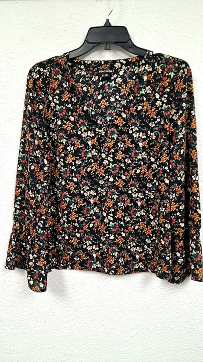 Mercantile Shirt 10 Black with multicolored floral pattern