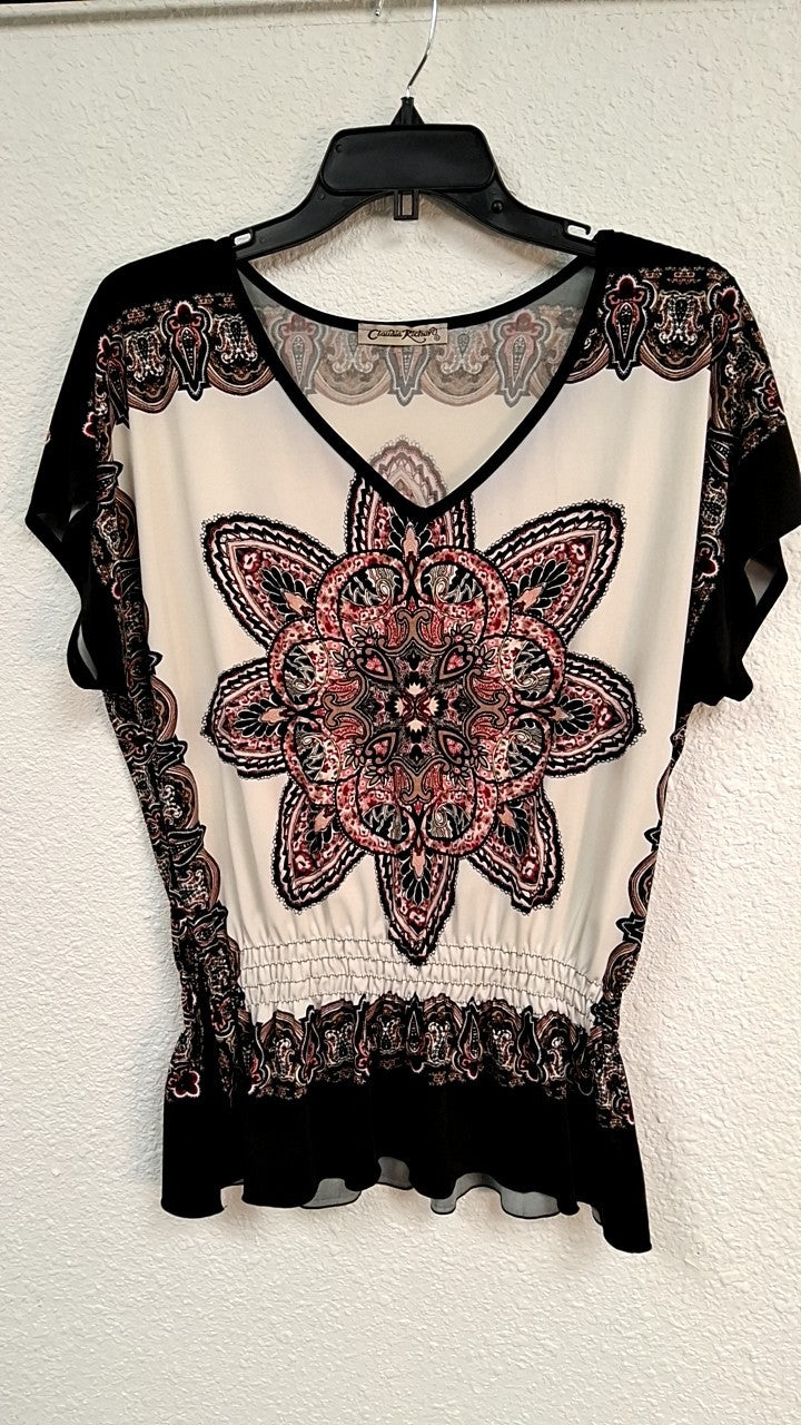 Claudia Richard Blouse M Black, White, Pink, and Red