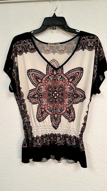 Claudia Richard Blouse M Black, White, Pink, and Red