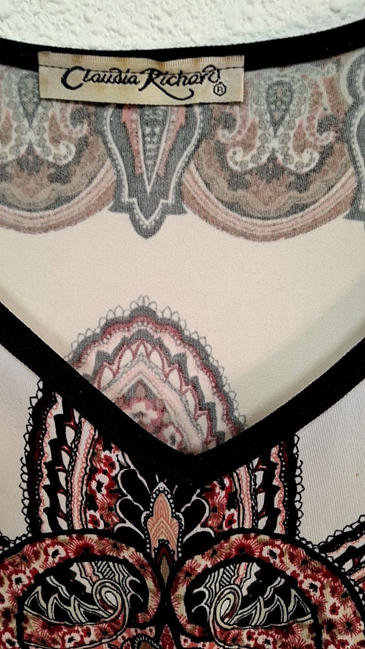 Claudia Richard Blouse M Black, White, Pink, and Red