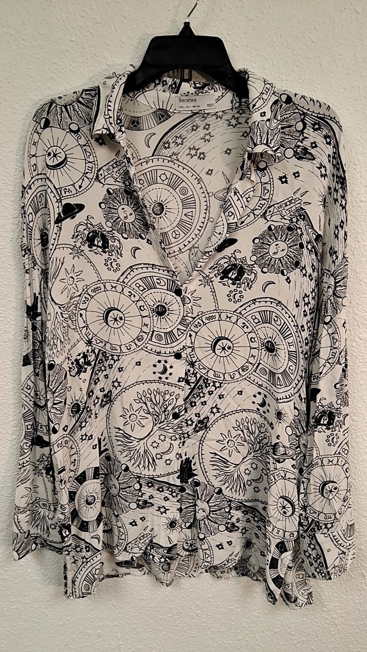 Bershka Blouse L White and Black