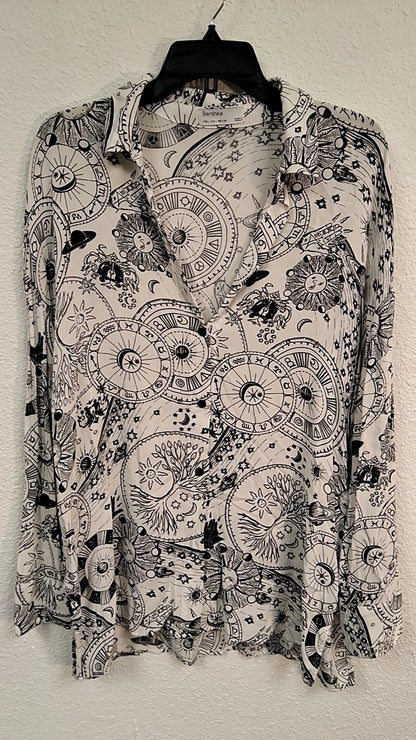Bershka Blouse L White and Black