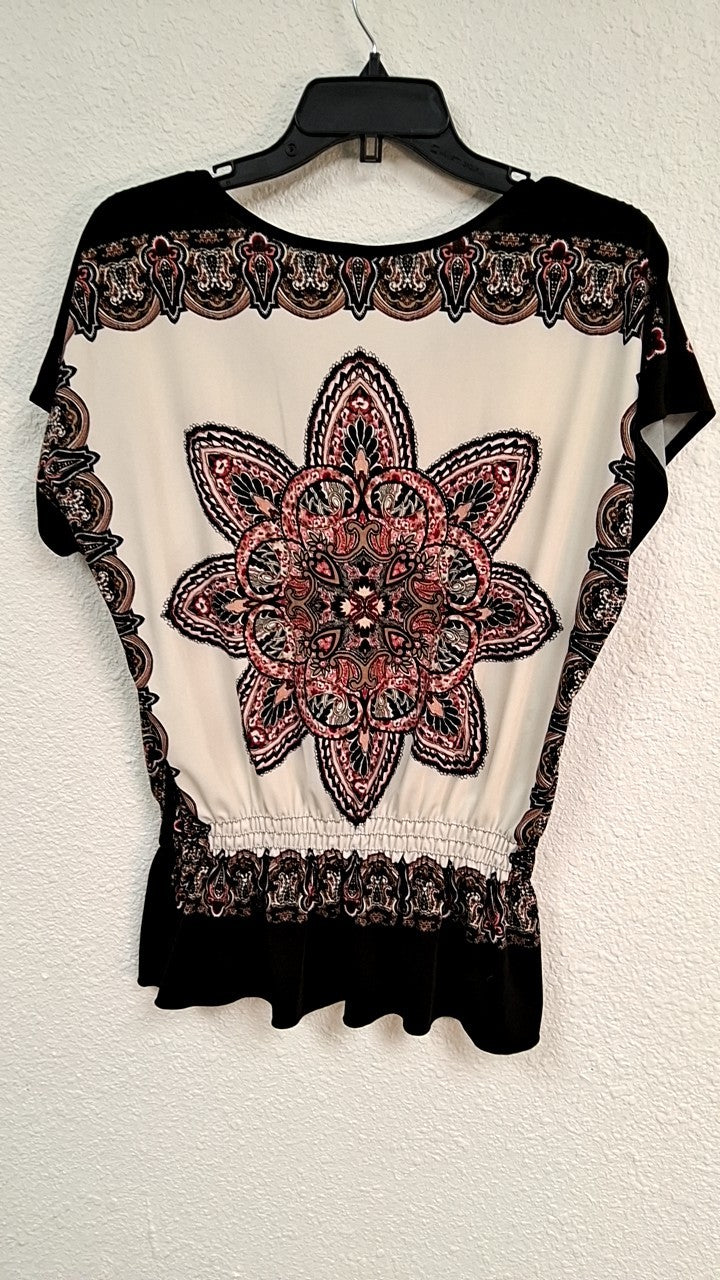 Claudia Richard Blouse M Black, White, Pink, and Red