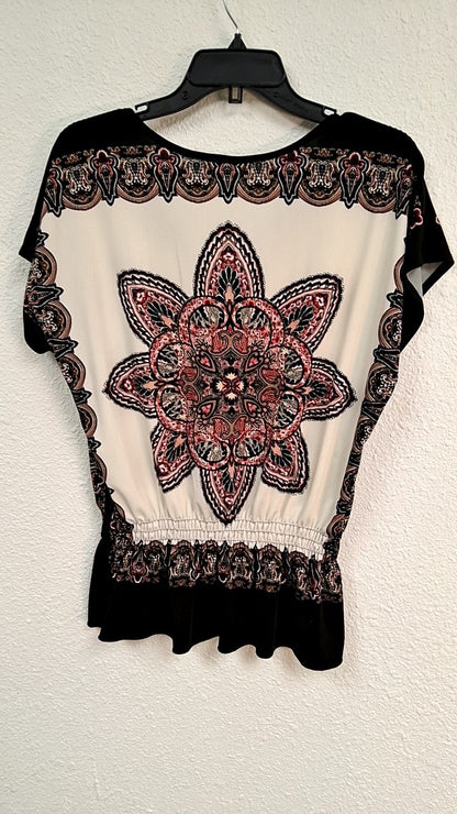 Claudia Richard Blouse M Black, White, Pink, and Red