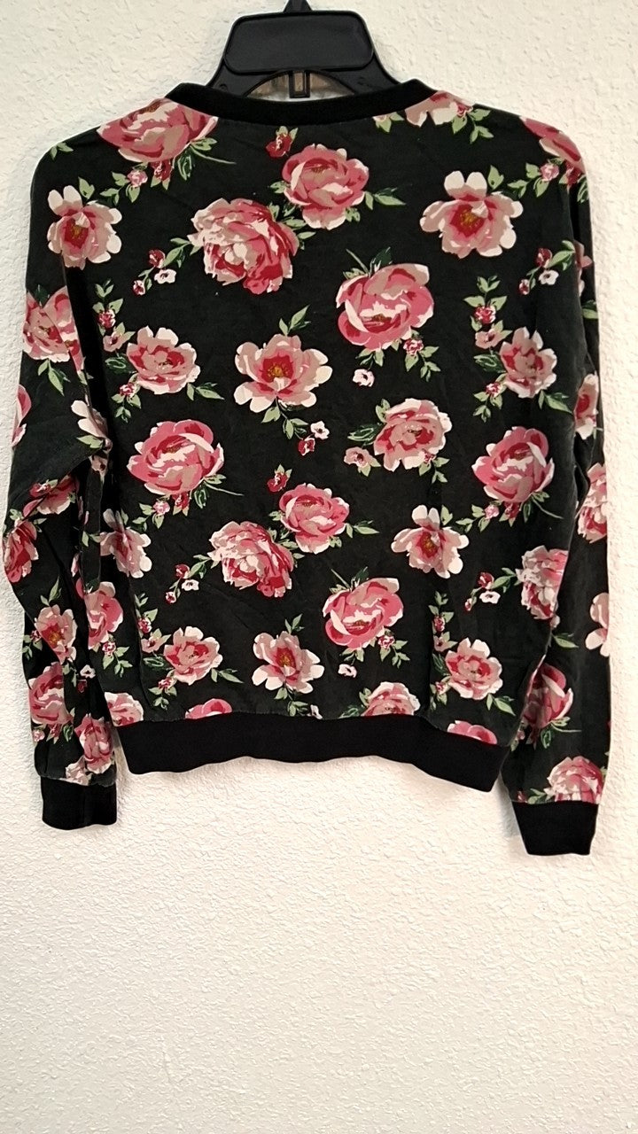 Divided Sweater M Black with pink and white floral pattern