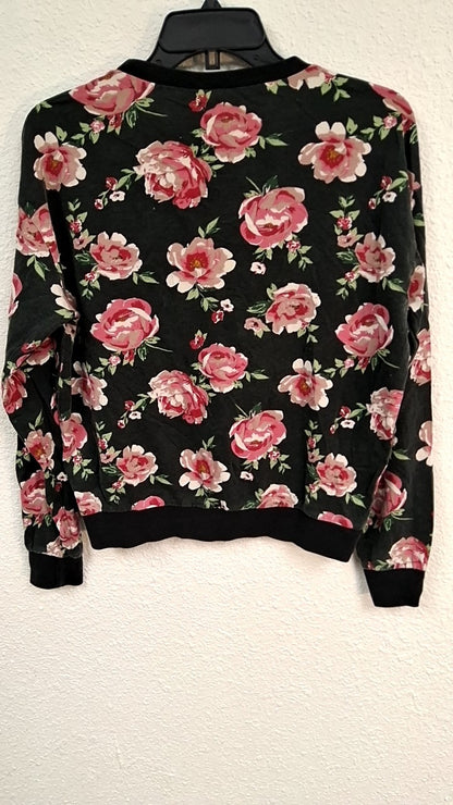 Divided Sweater M Black with pink and white floral pattern