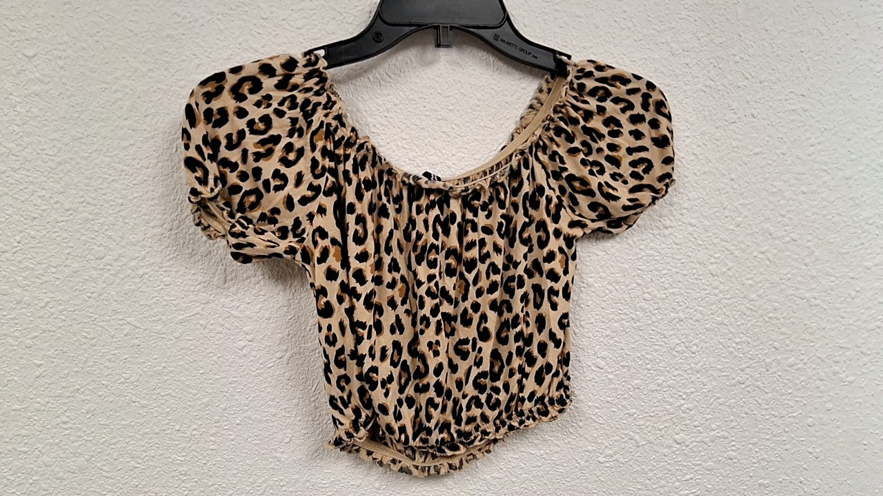 Divided Crop top S Beige with black and orange leopard print