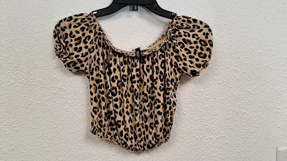 Divided Crop top S Beige with black and orange leopard print