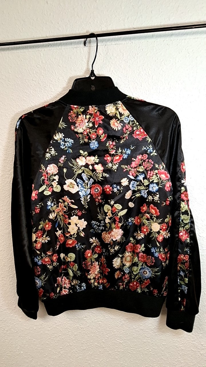 No Boundaries jacket- Black with multicolored floral pattern