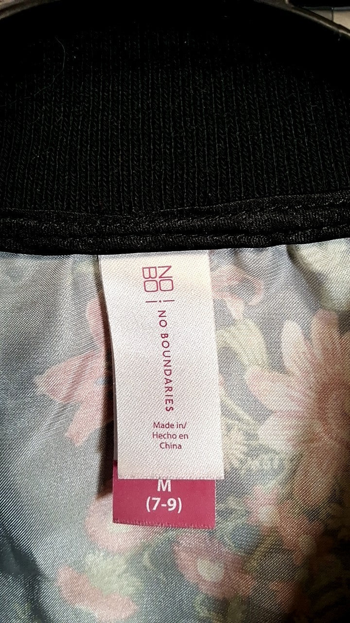 No Boundaries jacket- Black with multicolored floral pattern
