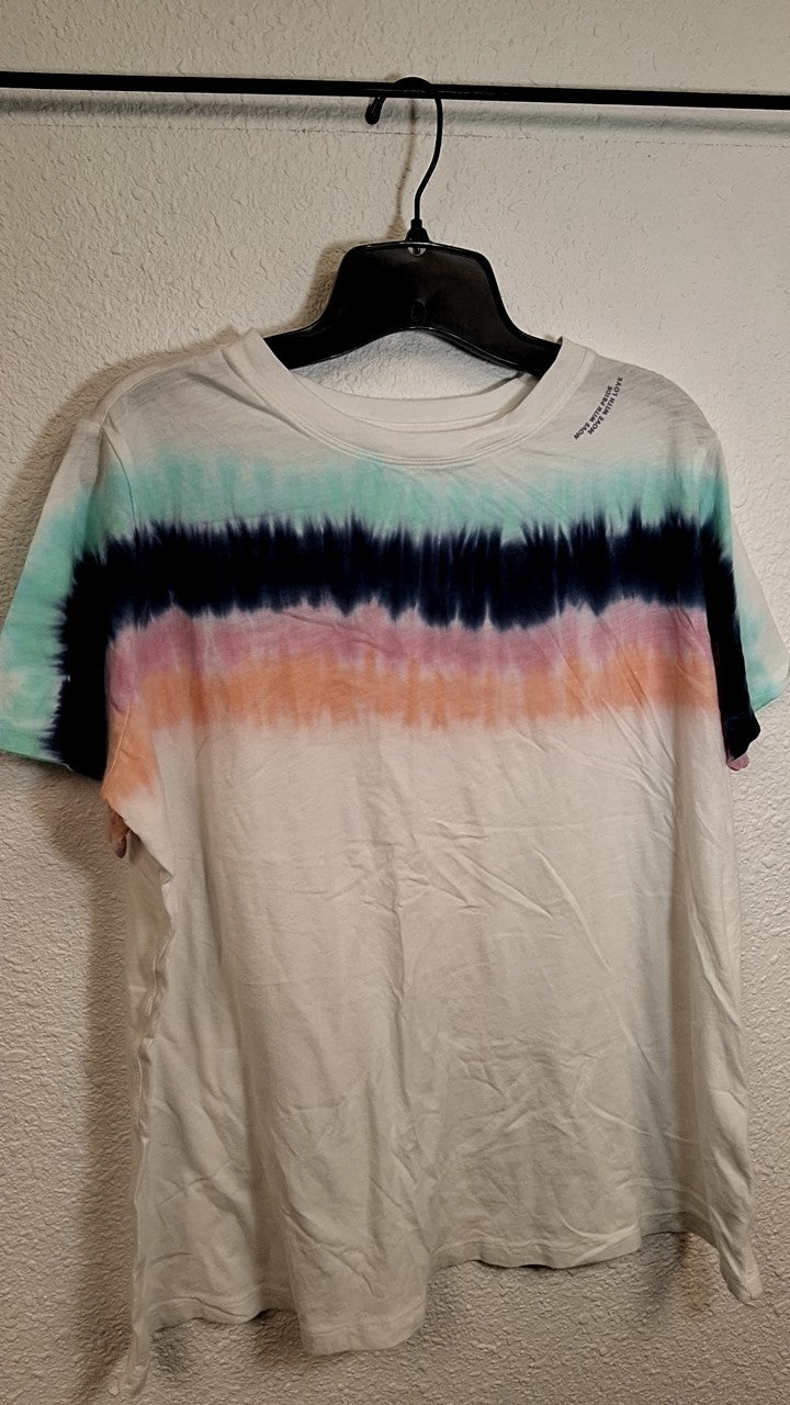 Athleta T-Shirt 1x Cream/Beige with multi-color tie-dye