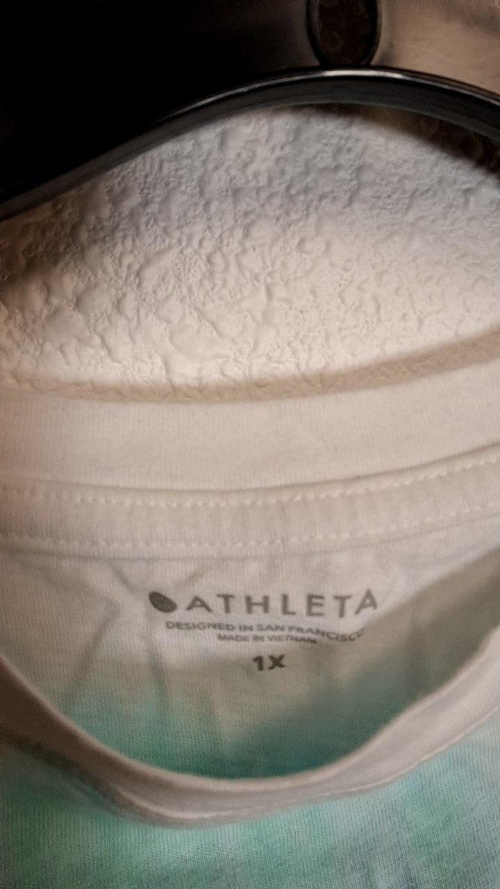 Athleta T-Shirt 1x Cream/Beige with multi-color tie-dye