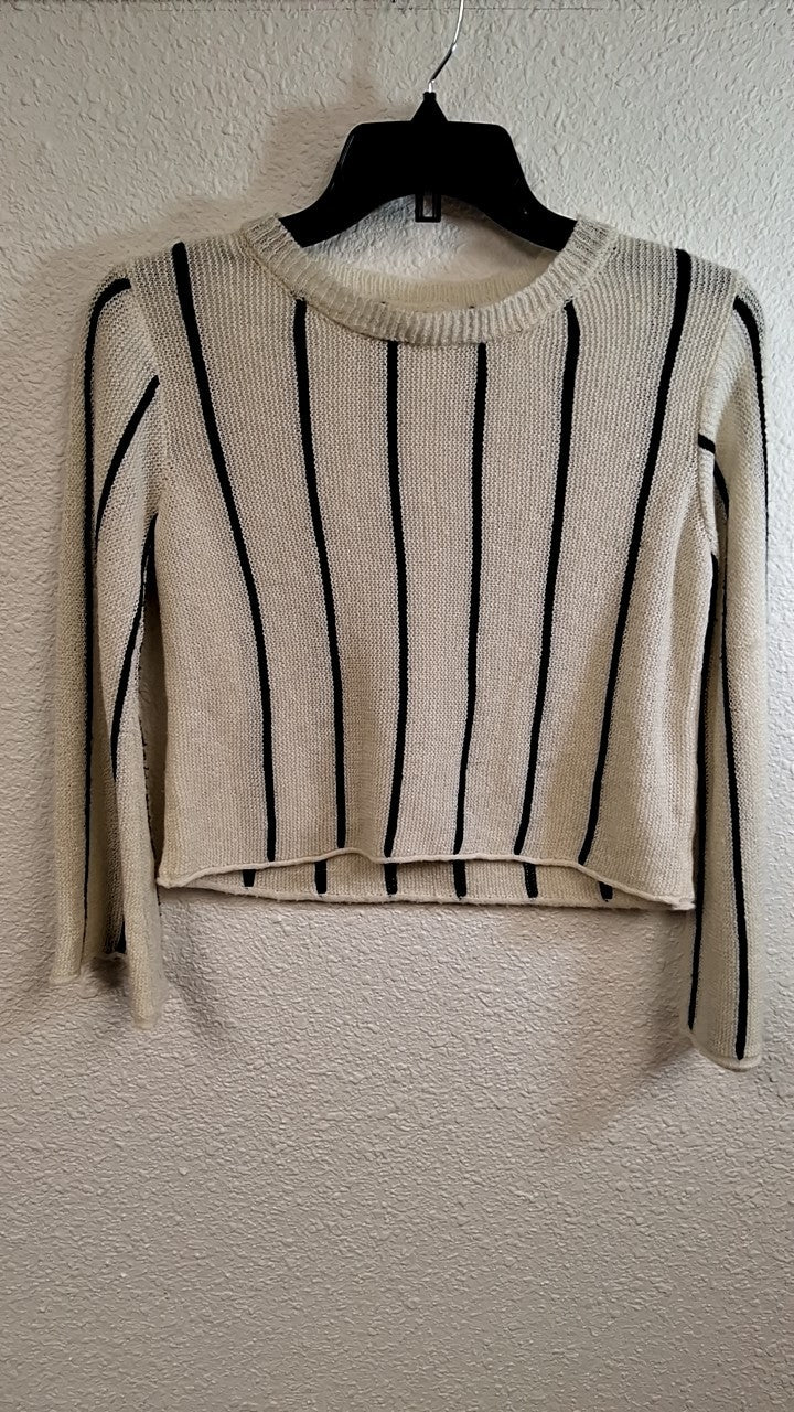 Chelsea & Violet Girls Sweater L Beige with Black stripes