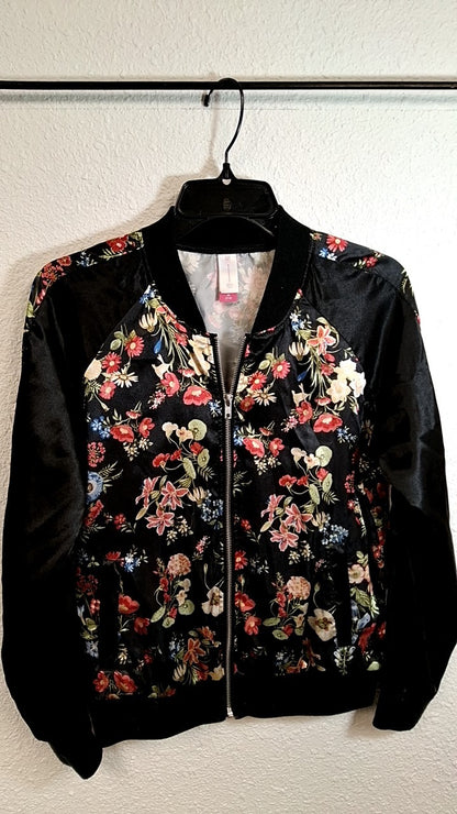 No Boundaries jacket- Black with multicolored floral pattern