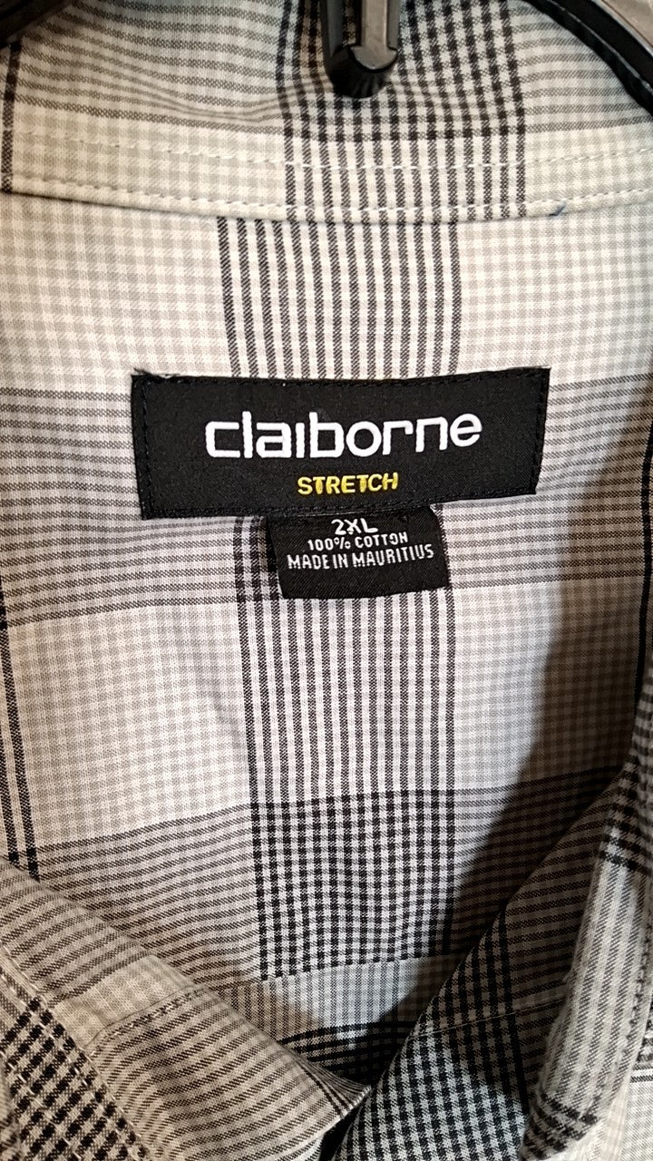 Claiborne Shirt 2XL Gray with black and gray plaid pattern
