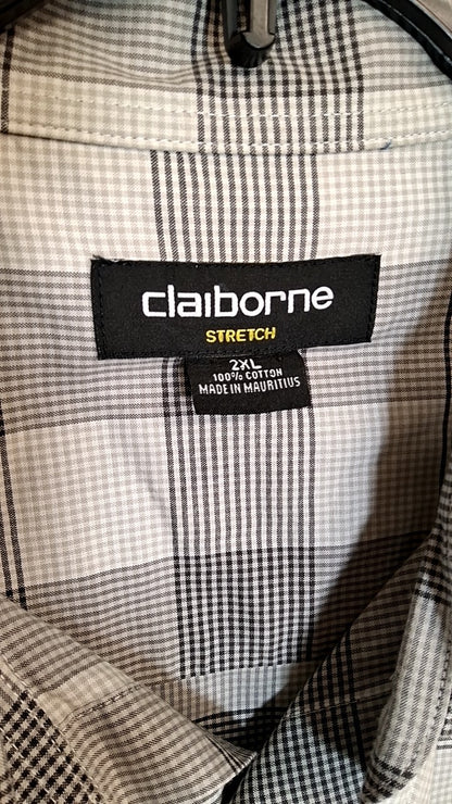 Claiborne Shirt 2XL Gray with black and gray plaid pattern
