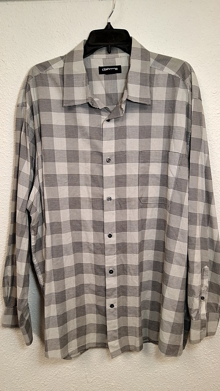 Claiborne Shirt 2XL Gray with black and gray plaid pattern