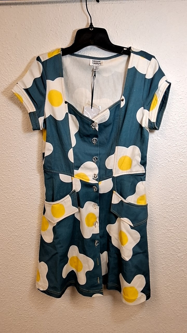 Unique Vintage Blue Denim Egg Flower Dress