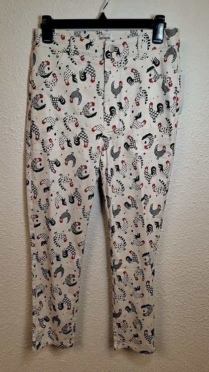 Unique Vintage White Chicken Print Ensemble M6/8