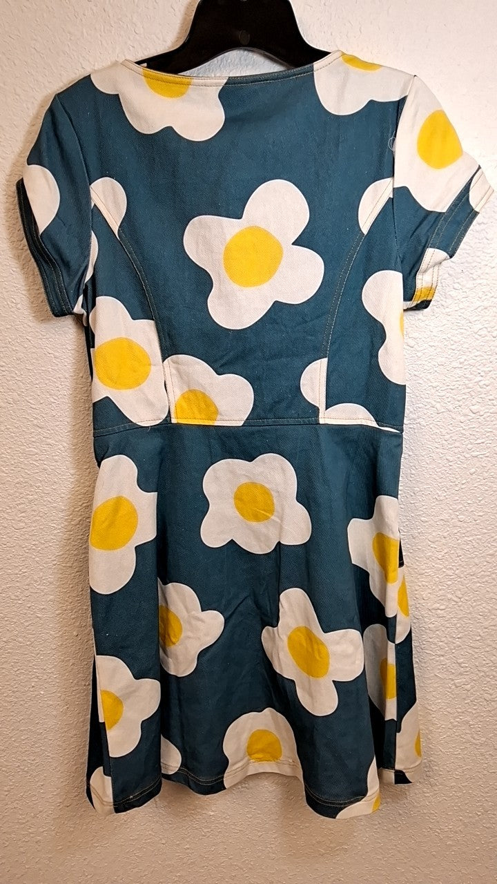Unique Vintage Blue Denim Egg Flower Dress
