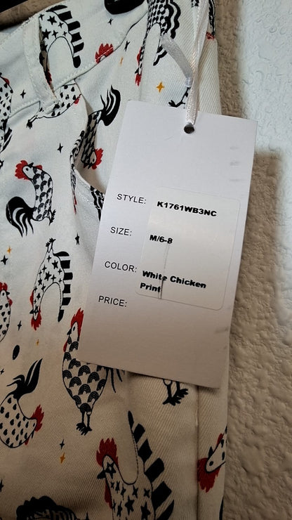 Unique Vintage White Chicken Print Ensemble M6/8