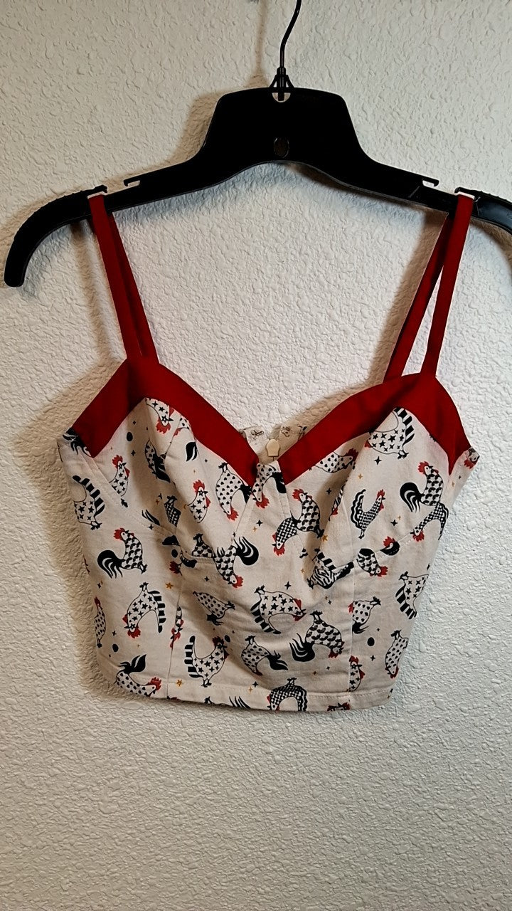 Unique Vintage White Chicken Print Ensemble M6/8