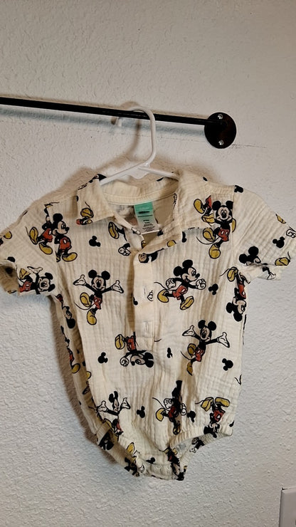 Disney Onesie 3/6m Cream/Beige with Multicolor Mickey Mouse pattern