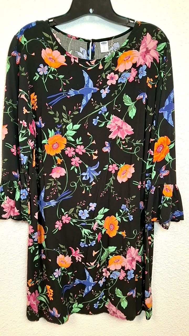 Old Navy Dress Black with multicolored floral pattern