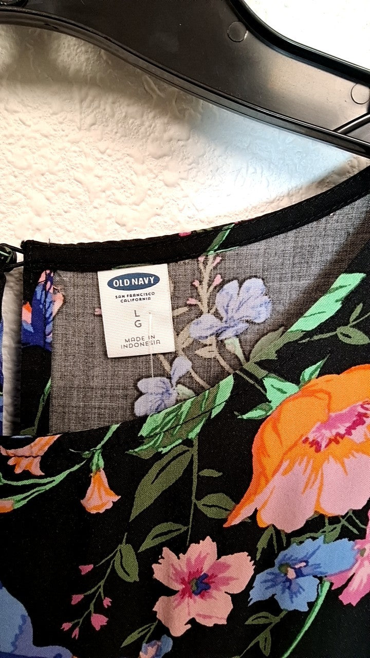 Old Navy Dress Black with multicolored floral pattern