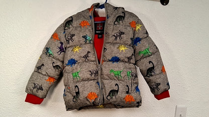 SWISS TECH Puffer Jacket 3T Gray with multicolored dinosaur patterns