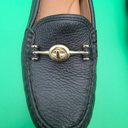 Coach Arlene Turnlock Driving Shoes Black Pebbled Leather Loafers Size 6.5