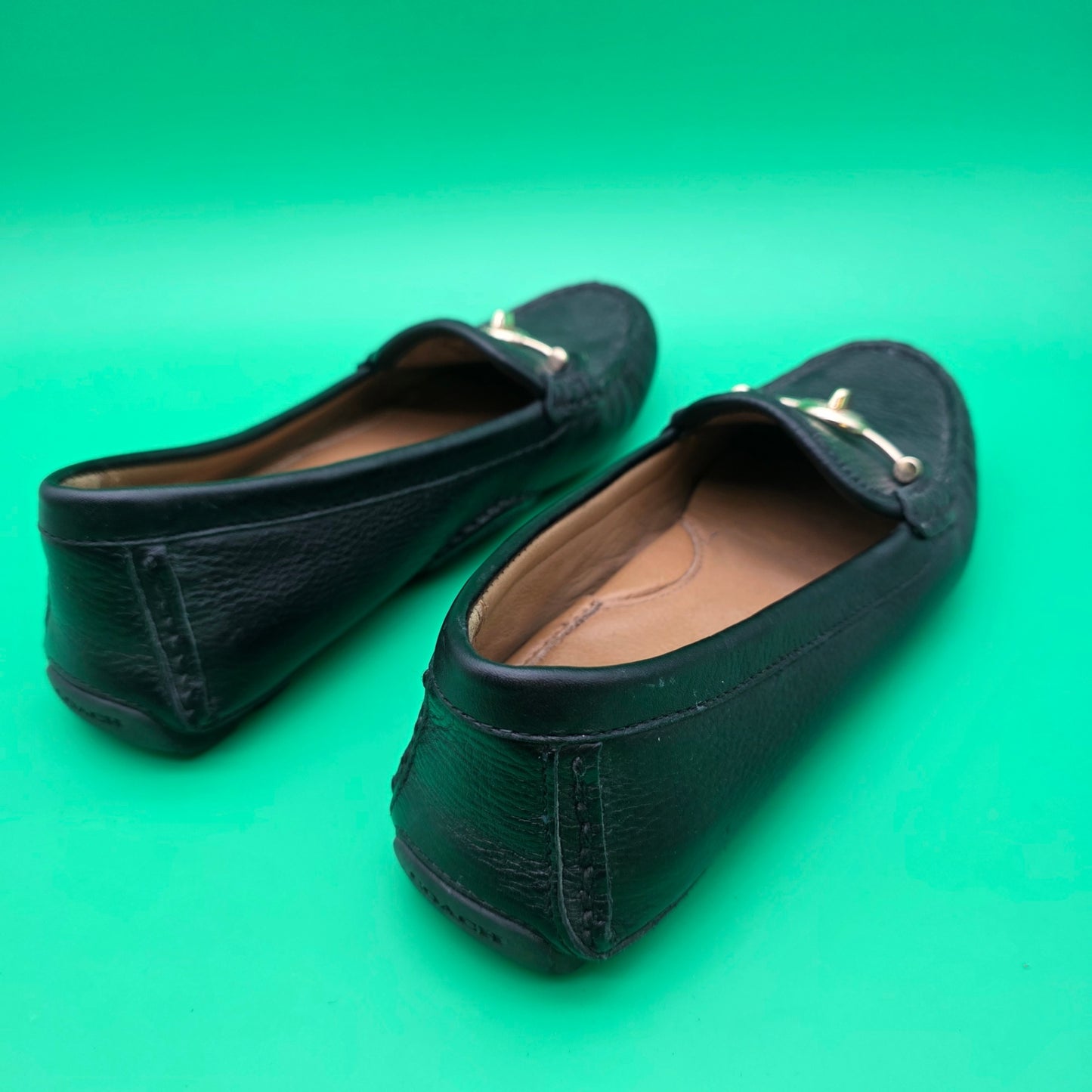 Coach Arlene Turnlock Driving Shoes Black Pebbled Leather Loafers Size 6.5