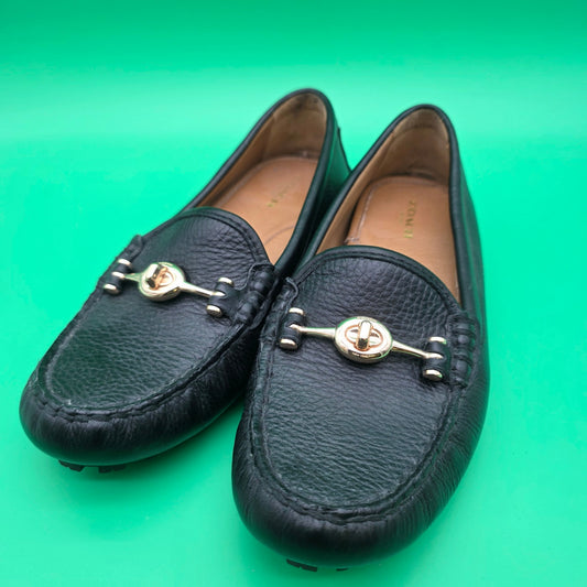 Coach Arlene Turnlock Driving Shoes Black Pebbled Leather Loafers Size 6.5