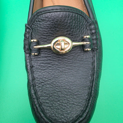 Coach Arlene Turnlock Driving Shoes Black Pebbled Leather Loafers Size 6.5