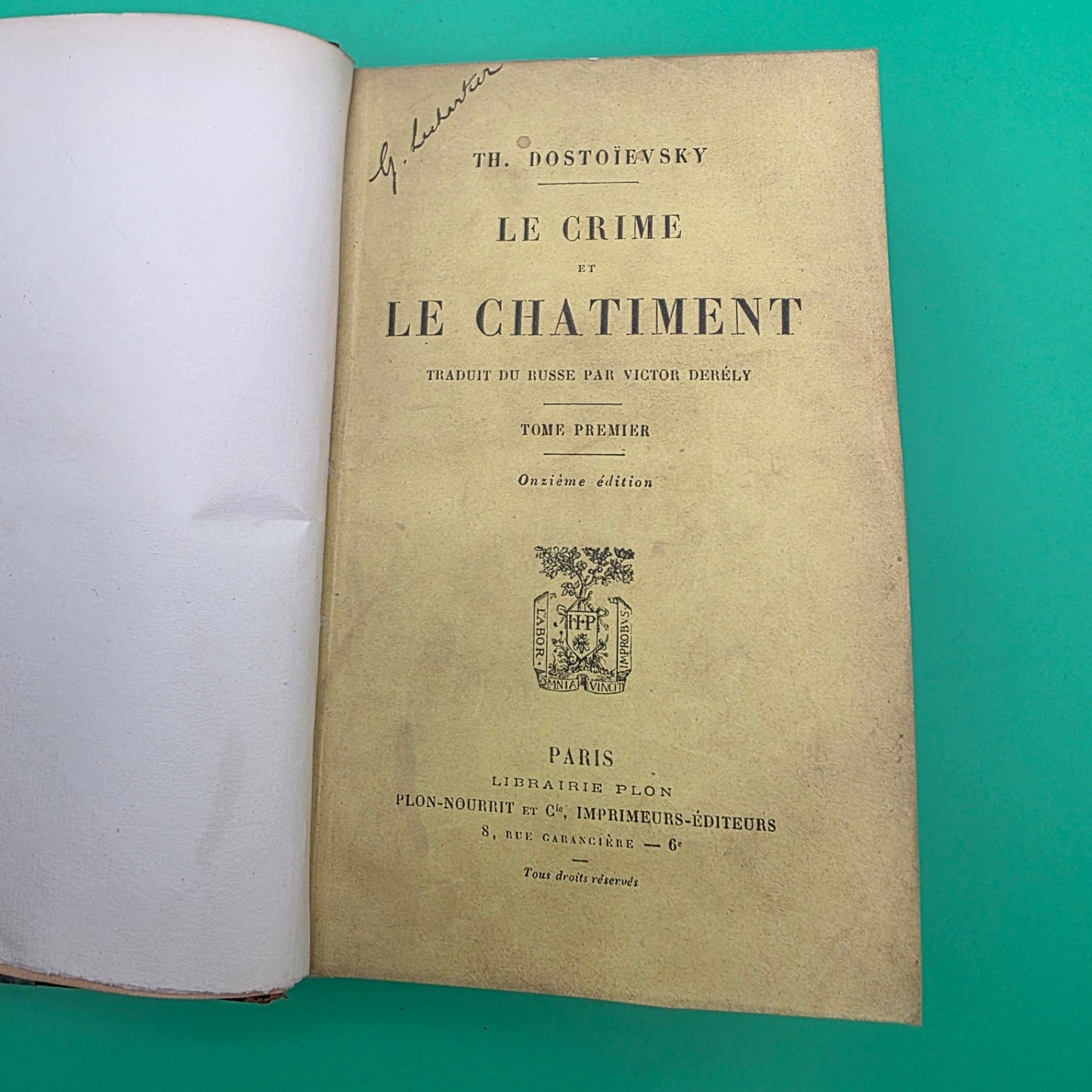 1884 first French edition of Le Crime et le Châtiment (Crime and Punishment) by Fyodor Dostoevsky